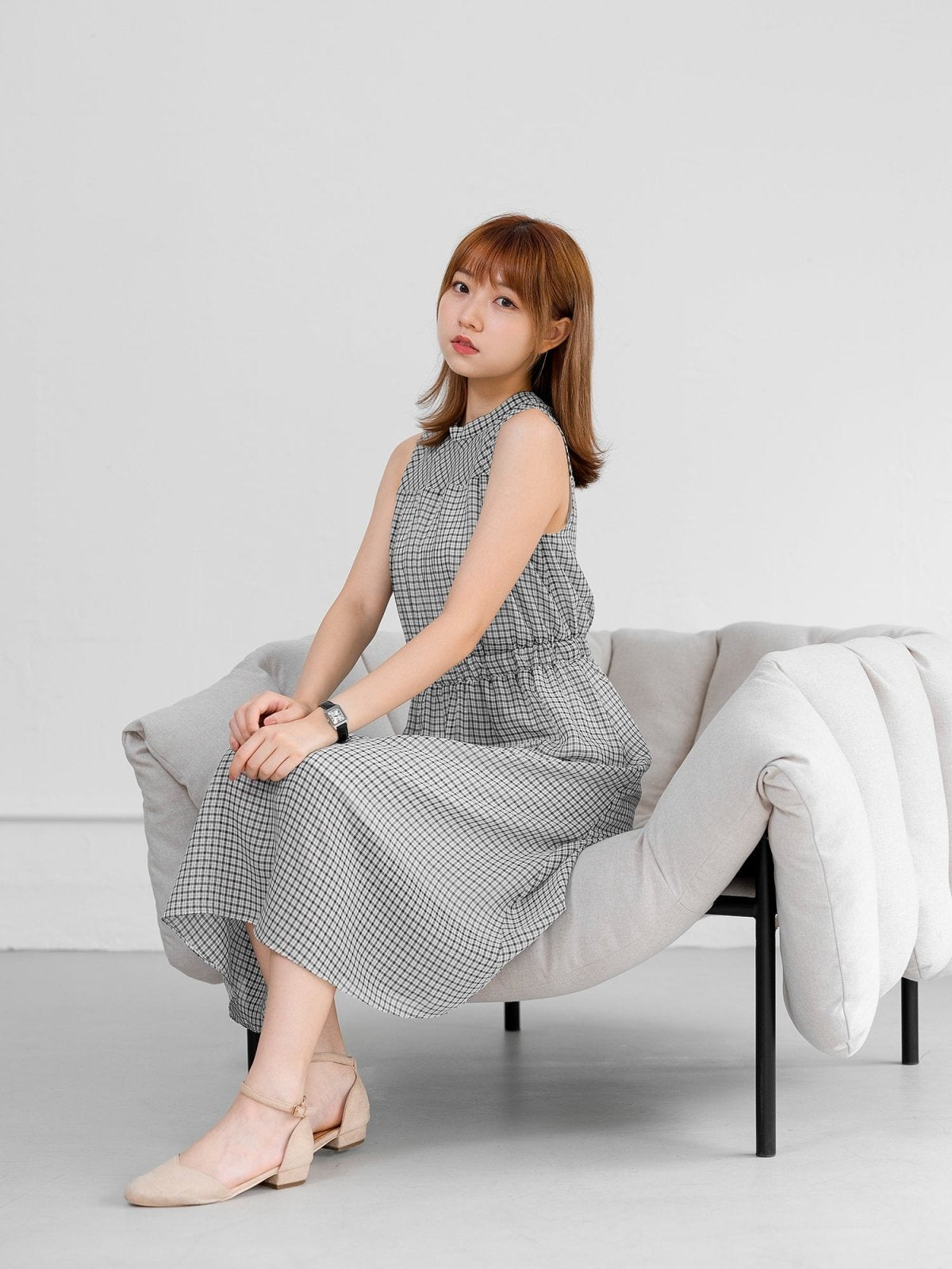 Rae Check Tie Back Dress - DAG-DD0715-23BlackWhiteCheckerF - Black White Checker - F - D'ZAGE Designs