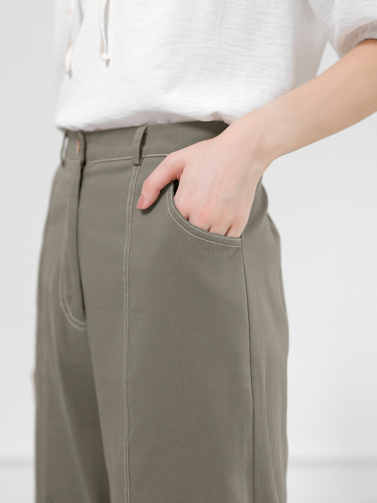 Marian Contrast Stitch Trousers - DAG-DD0721-23ForestS - Forest Green - S - D'ZAGE Designs