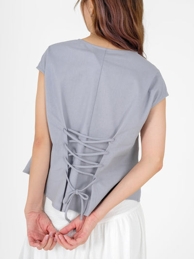 Ava Lace Up Top - DAG-DD9523-22IndigoF - Baby Blue - F - D'ZAGE Designs