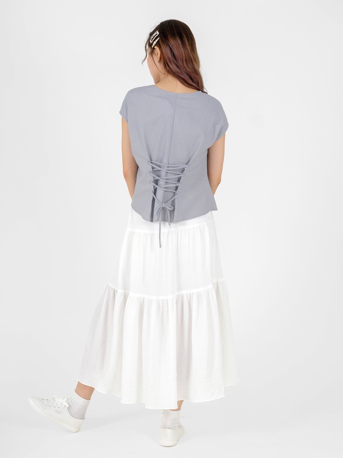 Ava Lace Up Top - DAG-DD9523-22IndigoF - Baby Blue - F - D'ZAGE Designs