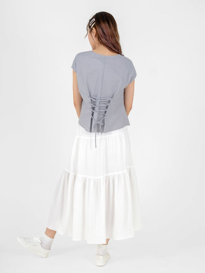 Ava Lace Up Top - DAG-DD9523-22IndigoF - Baby Blue - F - D'ZAGE Designs