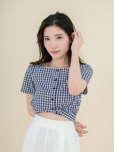 Alise Checkered Two-Way Top Navy - DAG-DD8657-21ClassicNavyS - Blue White Checkers - S - D'ZAGE Designs