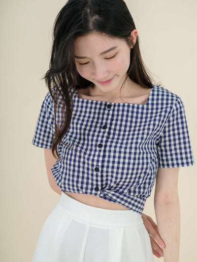 Alise Checkered Two-Way Top Navy - DAG-DD8657-21ClassicNavyS - Blue White Checkers - S - D'ZAGE Designs
