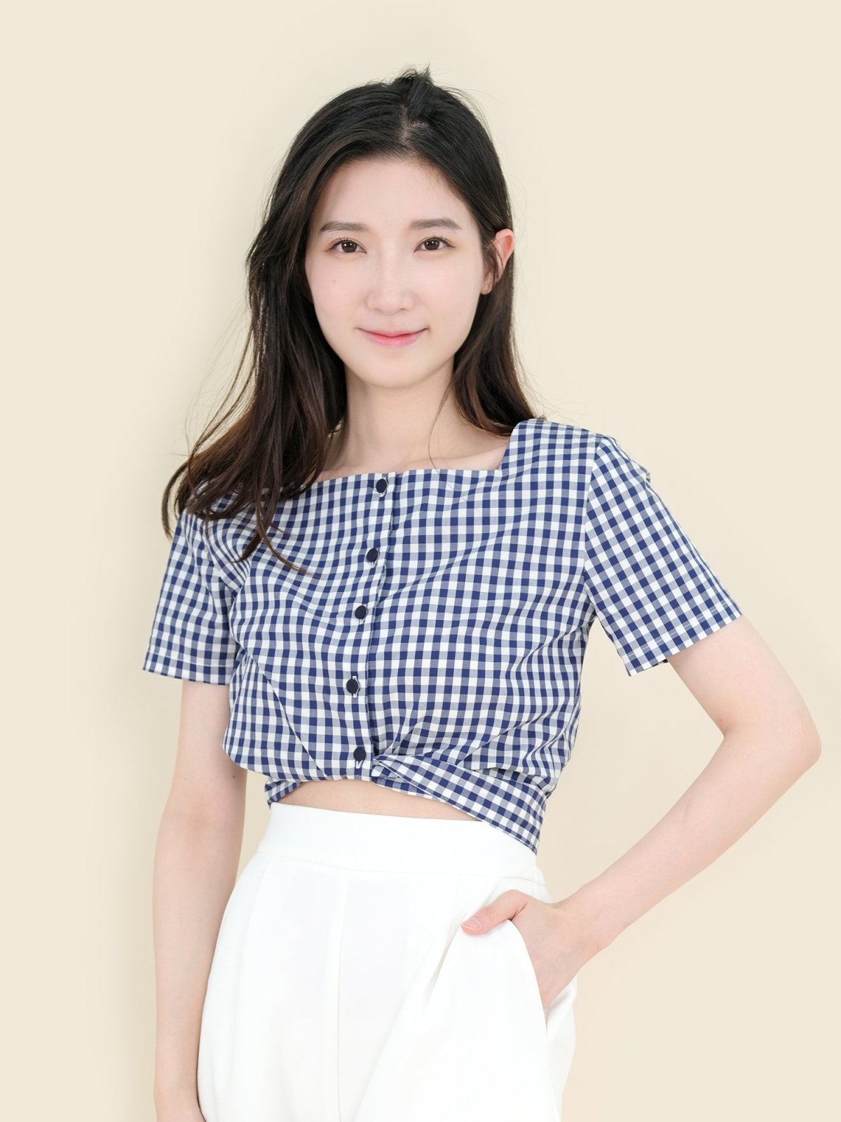 Alise Checkered Two-Way Top Navy - DAG-DD8657-21ClassicNavyS - Blue White Checkers - S - D'ZAGE Designs