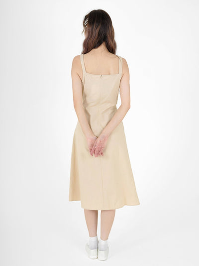 Nora Tie waist Midi Dress - DAG-DD9537-22AlmondF - Almond Cream - F - D'ZAGE Designs