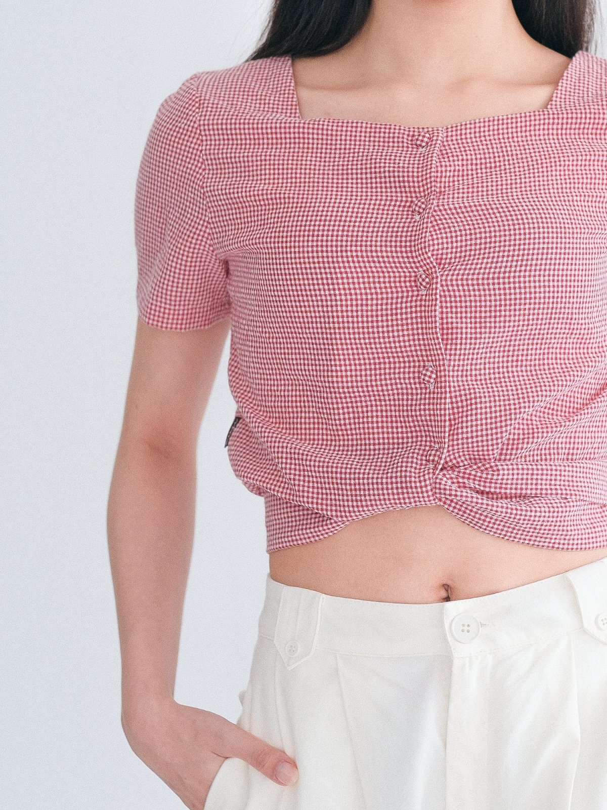 Alise Checkered Two-Way Top - DAG-DD8657-23BerryRedS - Red White Checkers - S - D'ZAGE Designs