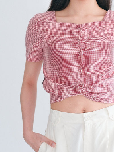 Alise Checkered Two-Way Top - DAG-DD8657-23BerryRedS - Red White Checkers - S - D'ZAGE Designs