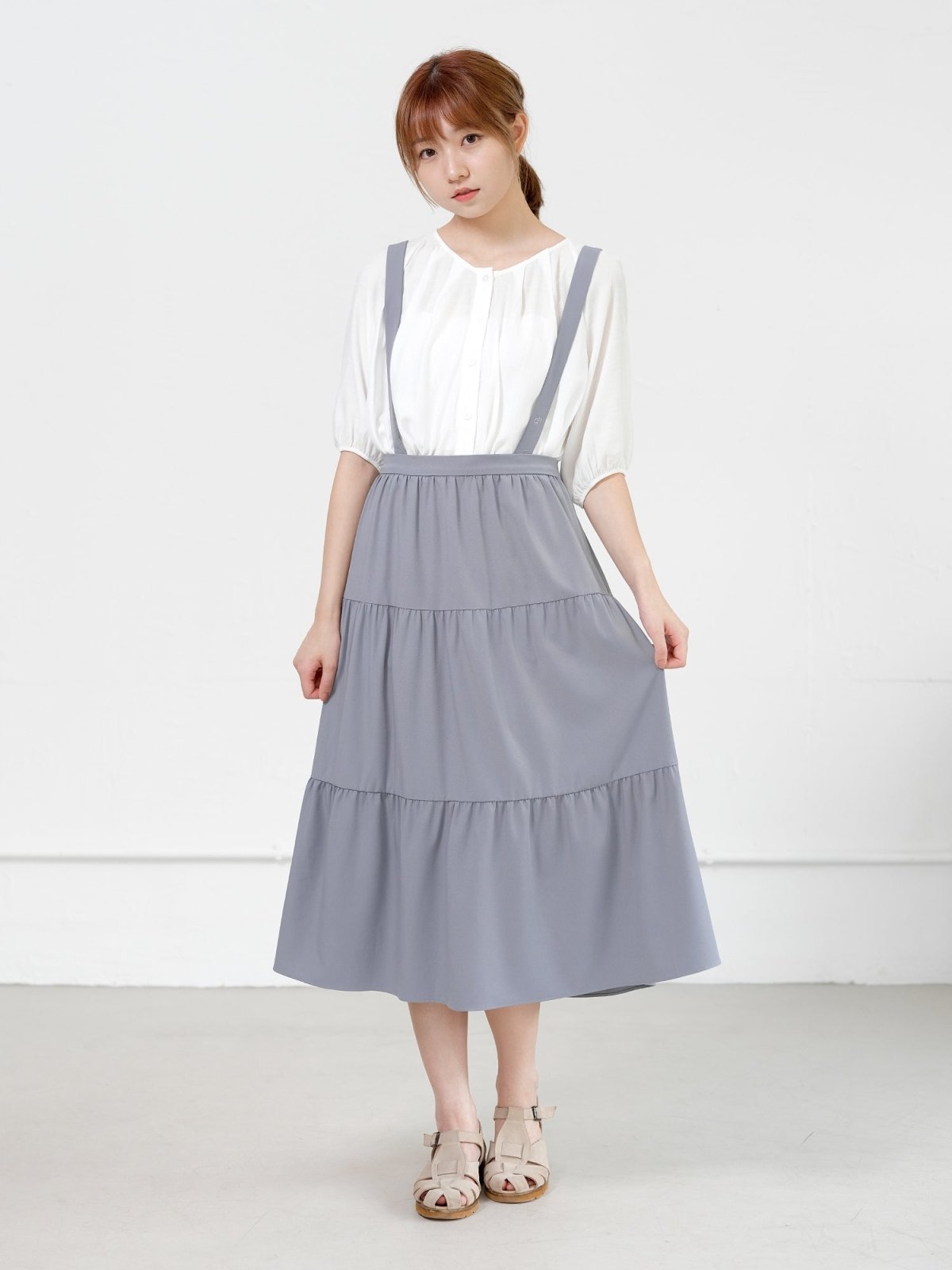Alina Tiered Midi Skirt ( removable strap ) - DAG-DD0713-23StoneBlueF - Stone Blue - F - D'ZAGE Designs