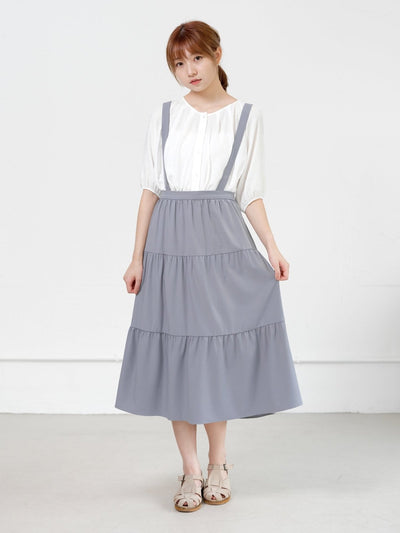 Alina Tiered Midi Skirt ( removable strap ) - DAG-DD0713-23StoneBlueF - Stone Blue - F - D'ZAGE Designs