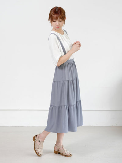 Alina Tiered Midi Skirt ( removable strap ) - DAG-DD0713-23StoneBlueF - Stone Blue - F - D'ZAGE Designs