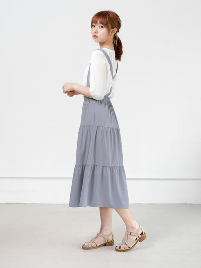 Alina Tiered Midi Skirt ( removable strap ) - DAG-DD0713-23StoneBlueF - Stone Blue - F - D'ZAGE Designs