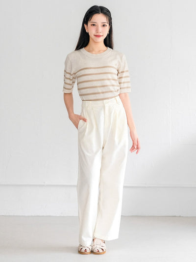 Signature Striped Knit Top - DAG-G-220133BrownieF - Cream With Brown Hem - F - D'ZAGE Designs