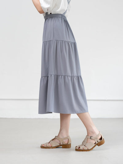 Alina Tiered Midi Skirt ( removable strap ) - DAG-DD0713-23StoneBlueF - Stone Blue - F - D'ZAGE Designs