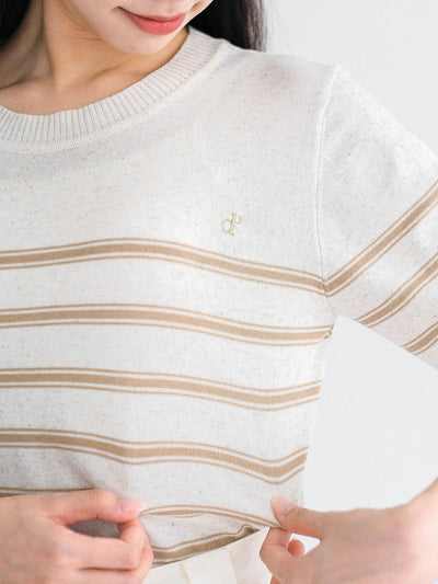 Signature Striped Knit Top - DAG-G-220133BrownieF - Cream With Brown Hem - F - D'ZAGE Designs