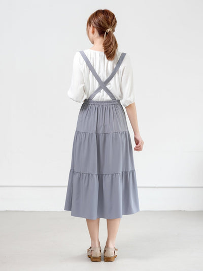 Alina Tiered Midi Skirt ( removable strap ) - DAG-DD0713-23StoneBlueF - Stone Blue - F - D'ZAGE Designs