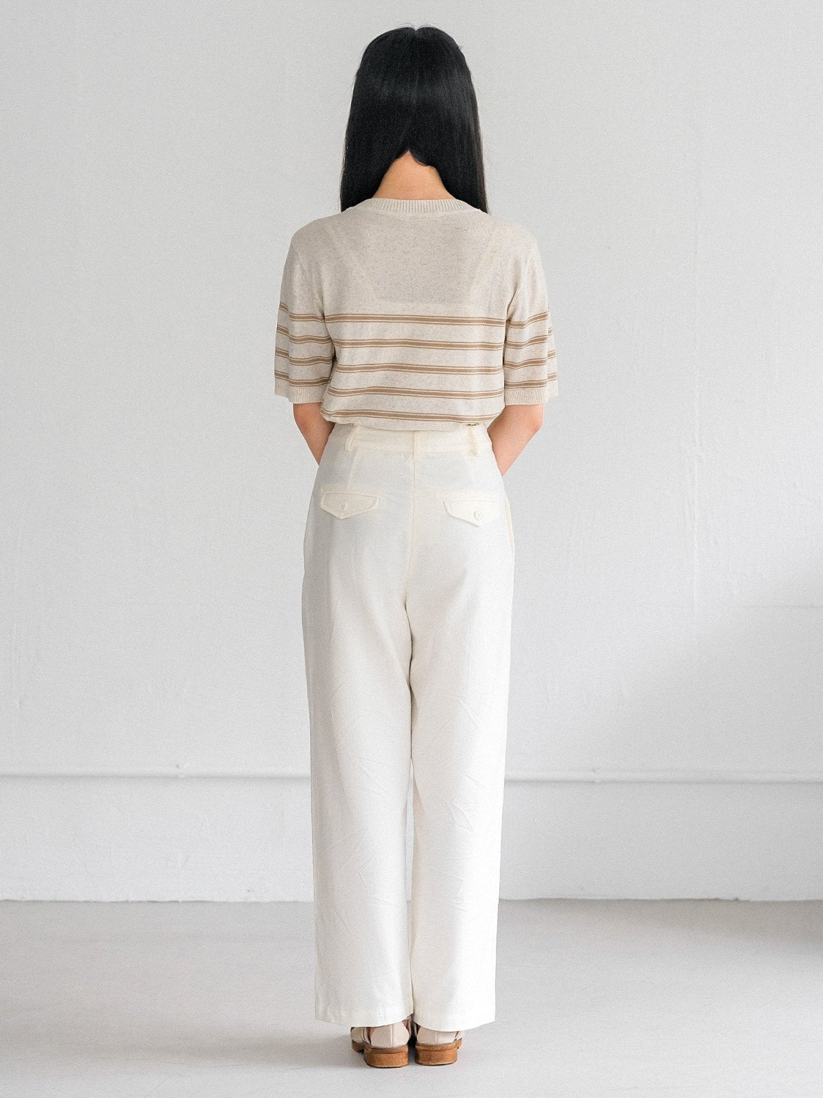 Signature Striped Knit Top - DAG-G-220133BrownieF - Cream With Brown Hem - F - D'ZAGE Designs