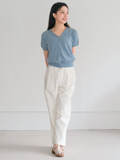 Nera V-Neck Wool Knitted Top - dag-g-220161blueF - Baby Blue - F - D'ZAGE Designs