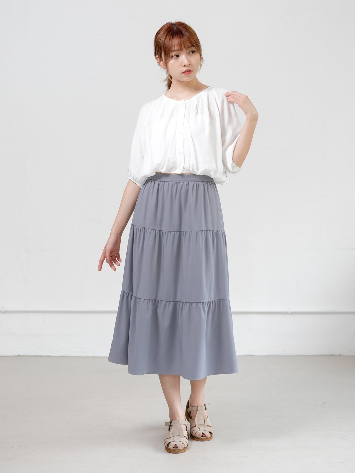 Alina Tiered Midi Skirt ( removable strap ) - DAG-DD0713-23WhiteF - White - F - D'ZAGE Designs