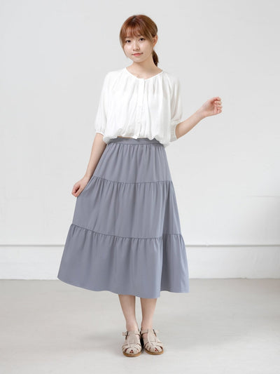 Alina Tiered Midi Skirt ( removable strap ) - DAG-DD0713-23StoneBlueF - Stone Blue - F - D'ZAGE Designs