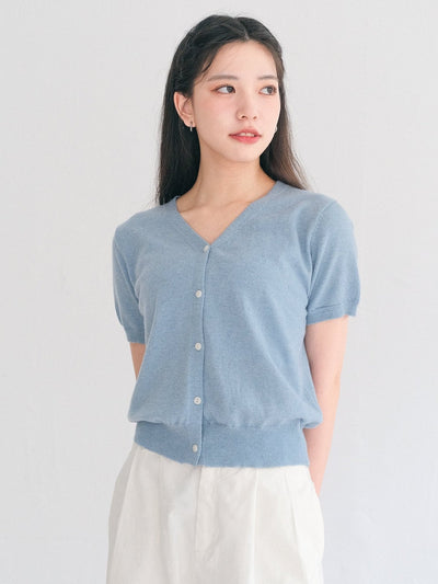Nera V-Neck Wool Knitted Top - dag-g-220161blueF - Baby Blue - F - D'ZAGE Designs