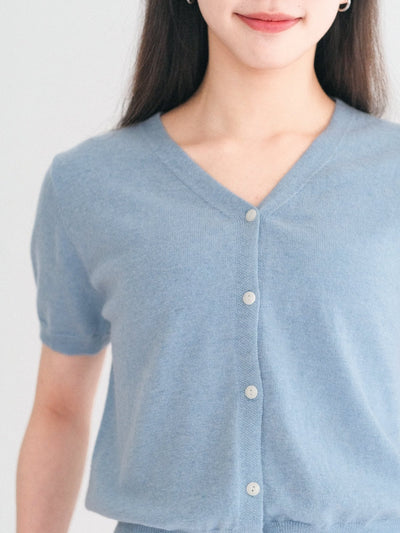 Nera V-Neck Wool Knitted Top - dag-g-220161blueF - Baby Blue - F - D'ZAGE Designs