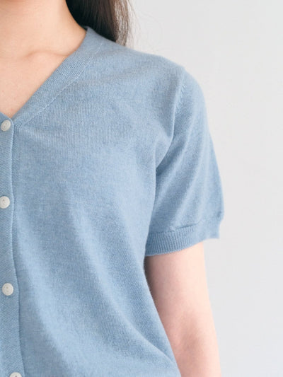 Nera V-Neck Wool Knitted Top - dag-g-220161blueF - Baby Blue - F - D'ZAGE Designs