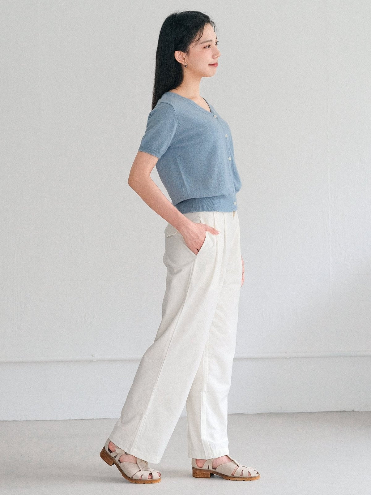 Nera V-Neck Wool Knitted Top - dag-g-220161blueF - Baby Blue - F - D'ZAGE Designs