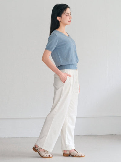 Nera V-Neck Wool Knitted Top - dag-g-220161blueF - Baby Blue - F - D'ZAGE Designs