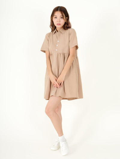 Talia Button Down Shirt Dress - DAG-8-9391-22CreamF - Beige - F - D'ZAGE Designs