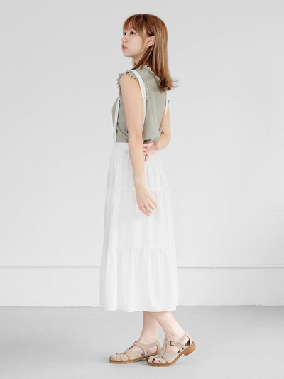 Alina Tiered Midi Skirt ( removable strap ) - DAG-DD0713-23WhiteF - White - F - D'ZAGE Designs