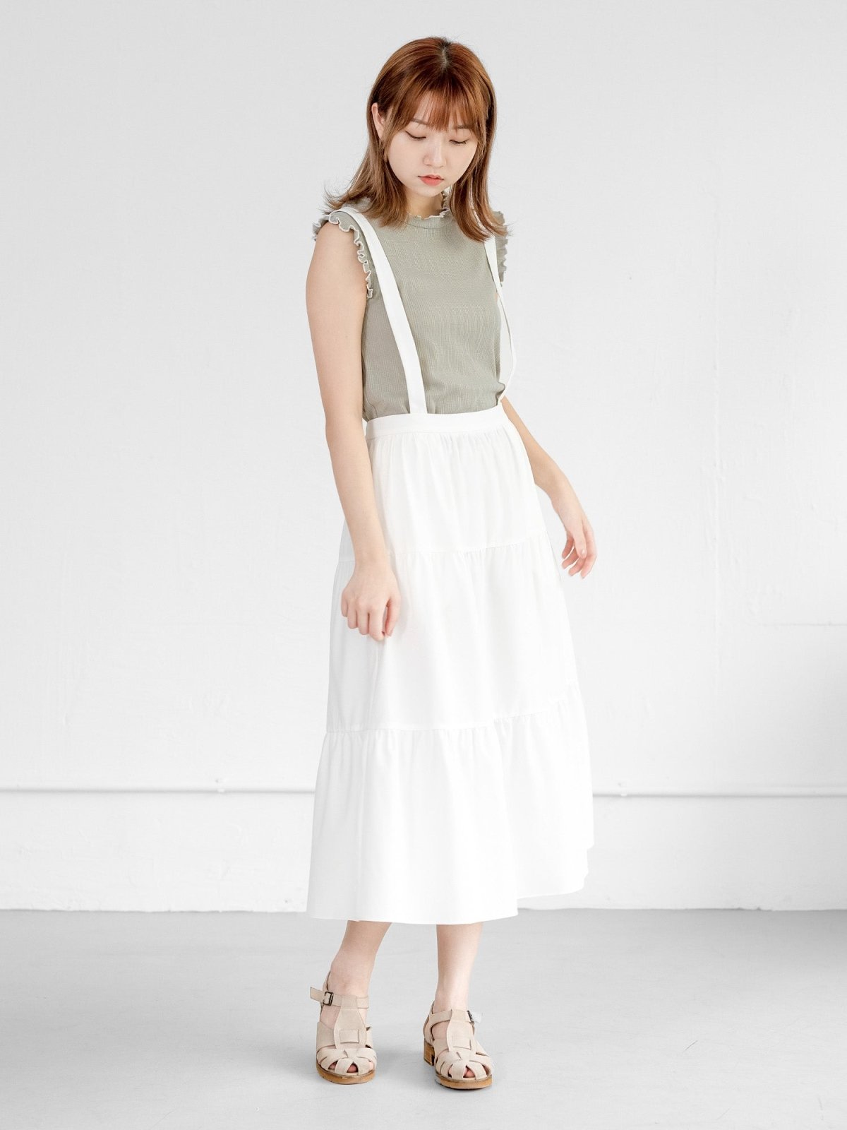 Alina Tiered Midi Skirt ( removable strap ) - DAG-DD0713-23WhiteF - White - F - D'ZAGE Designs