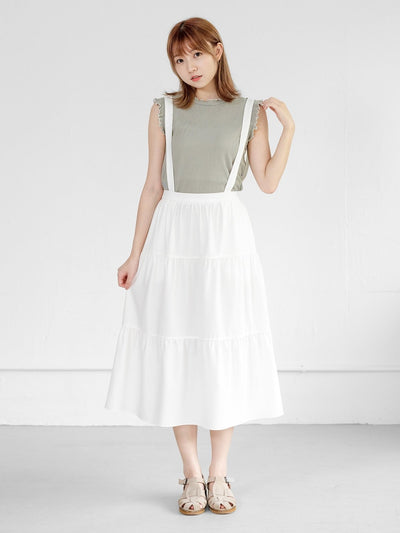 Alina Tiered Midi Skirt ( removable strap ) - DAG-DD0713-23WhiteF - White - F - D'ZAGE Designs