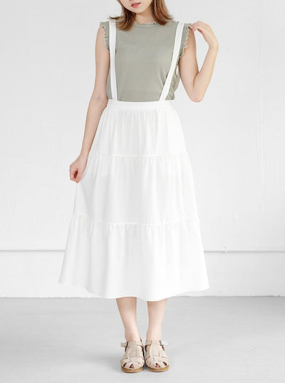Alina Tiered Midi Skirt ( removable strap ) - DAG-DD0713-23WhiteF - White - F - D'ZAGE Designs