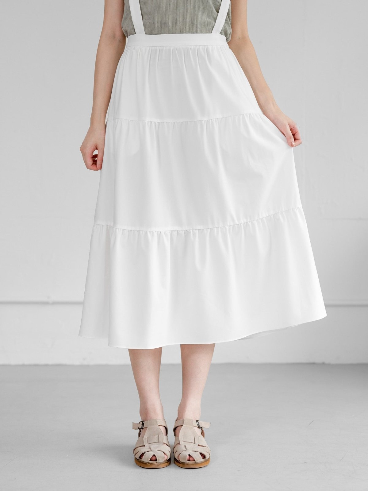 Alina Tiered Midi Skirt ( removable strap ) - DAG-DD0713-23WhiteF - White - F - D'ZAGE Designs