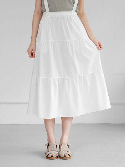 Alina Tiered Midi Skirt ( removable strap ) - DAG-DD0713-23WhiteF - White - F - D'ZAGE Designs