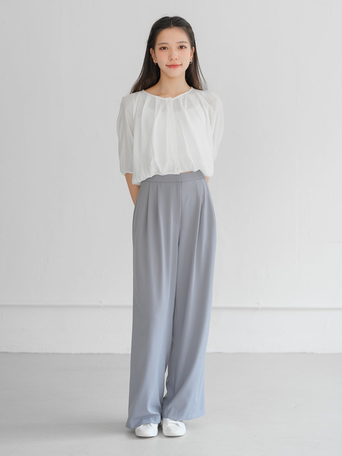 Brooklyn Comfy Wide Leg Trousers (Long/ Short ver.) - DAG-DD0720-23MistyBlueS - Long Ver. (101cm) - Misty Blue - S - D'ZAGE Designs