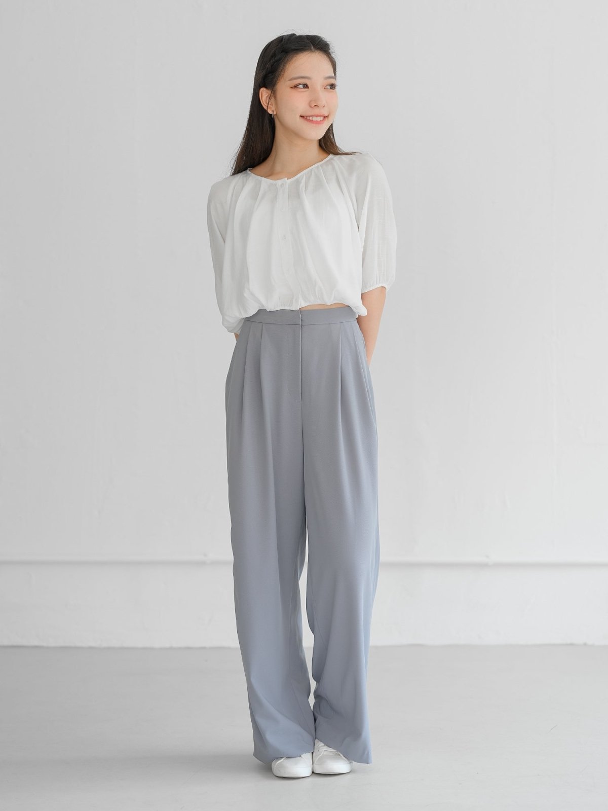 Brooklyn Comfy Wide Leg Trousers (Long/ Short ver.) - DAG-DD0720-23MistyBlueS - Long Ver. (101cm) - Misty Blue - S - D'ZAGE Designs