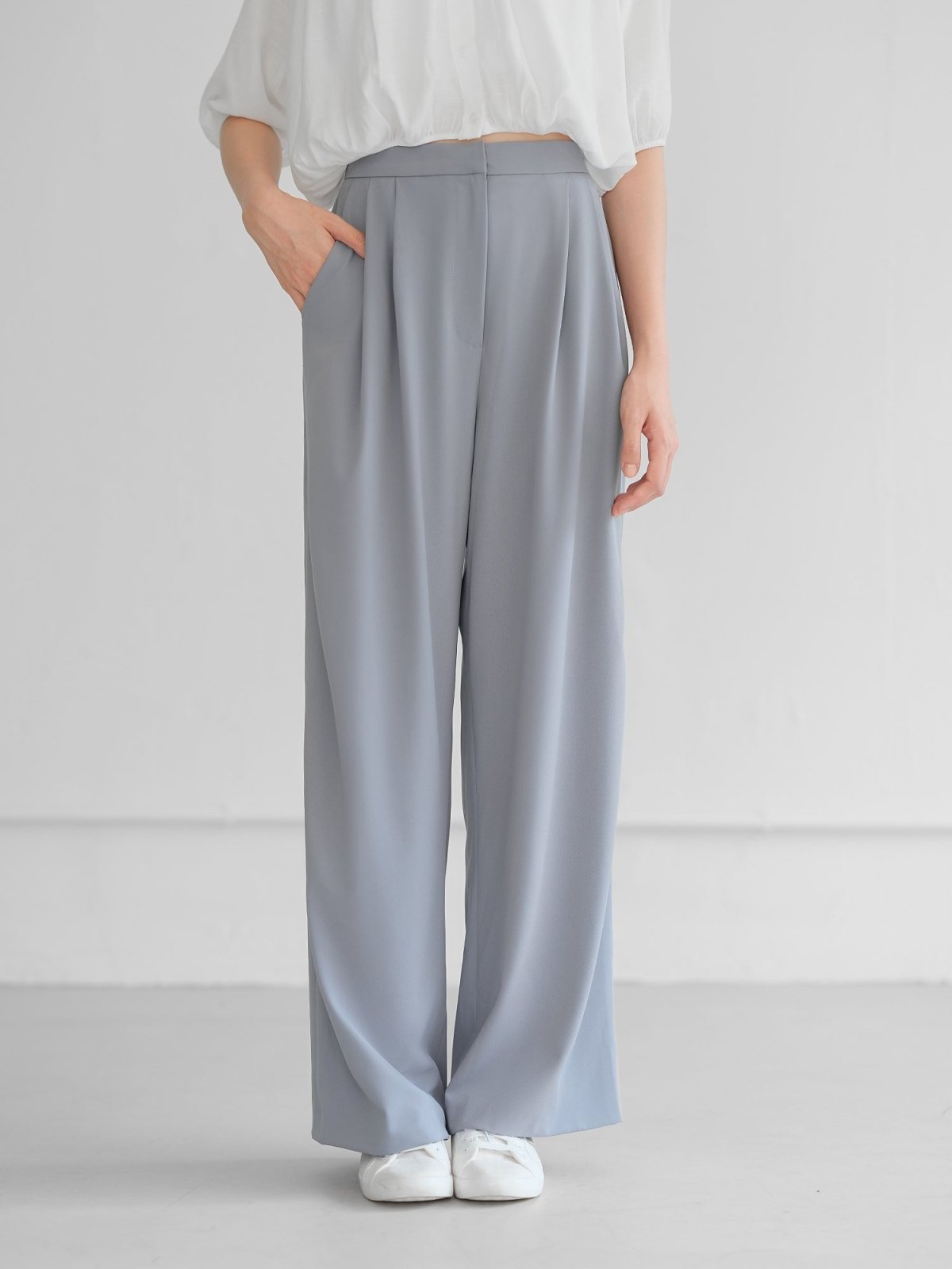 Brooklyn Comfy Wide Leg Trousers (Long/ Short ver.) - DAG-DD0720-23MistyBlueS - Long Ver. (101cm) - Misty Blue - S - D'ZAGE Designs