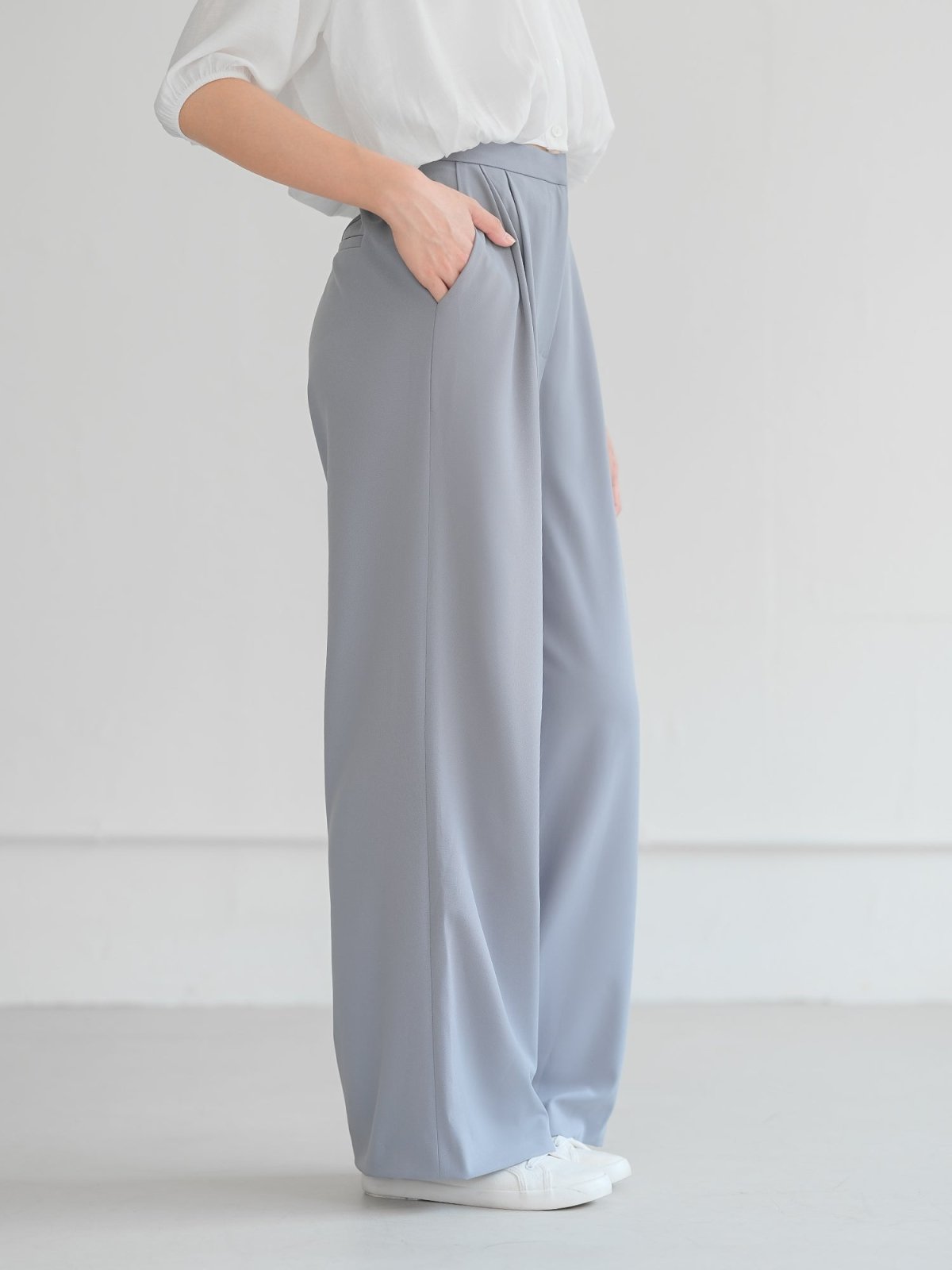 Brooklyn Comfy Wide Leg Trousers (Long/ Short ver.) - DAG-DD0720-23MistyBlueS - Long Ver. (101cm) - Misty Blue - S - D'ZAGE Designs