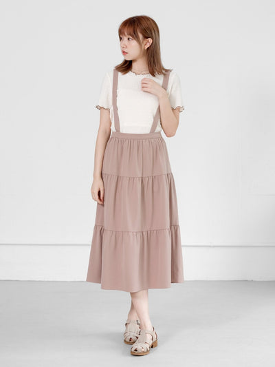 Alina Tiered Midi Skirt ( removable strap ) - DAG-DD0713-23BeigeBrownF - Beige Brown - F - D'ZAGE Designs