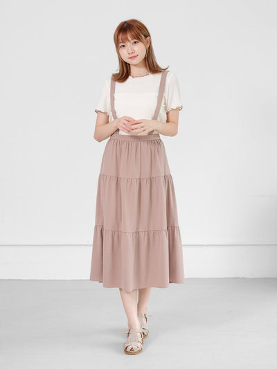 Alina Tiered Midi Skirt ( removable strap ) - DAG-DD0713-23BeigeBrownF - Beige Brown - F - D'ZAGE Designs