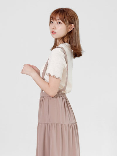 Alina Tiered Midi Skirt ( removable strap ) - DAG-DD0713-23BeigeBrownF - Beige Brown - F - D'ZAGE Designs