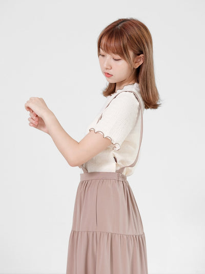 Alina Tiered Midi Skirt ( removable strap ) - DAG-DD0713-23BeigeBrownF - Beige Brown - F - D'ZAGE Designs