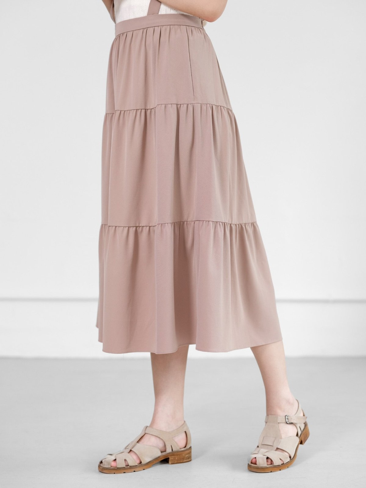Alina Tiered Midi Skirt ( removable strap ) - DAG-DD0713-23BeigeBrownF - Beige Brown - F - D'ZAGE Designs