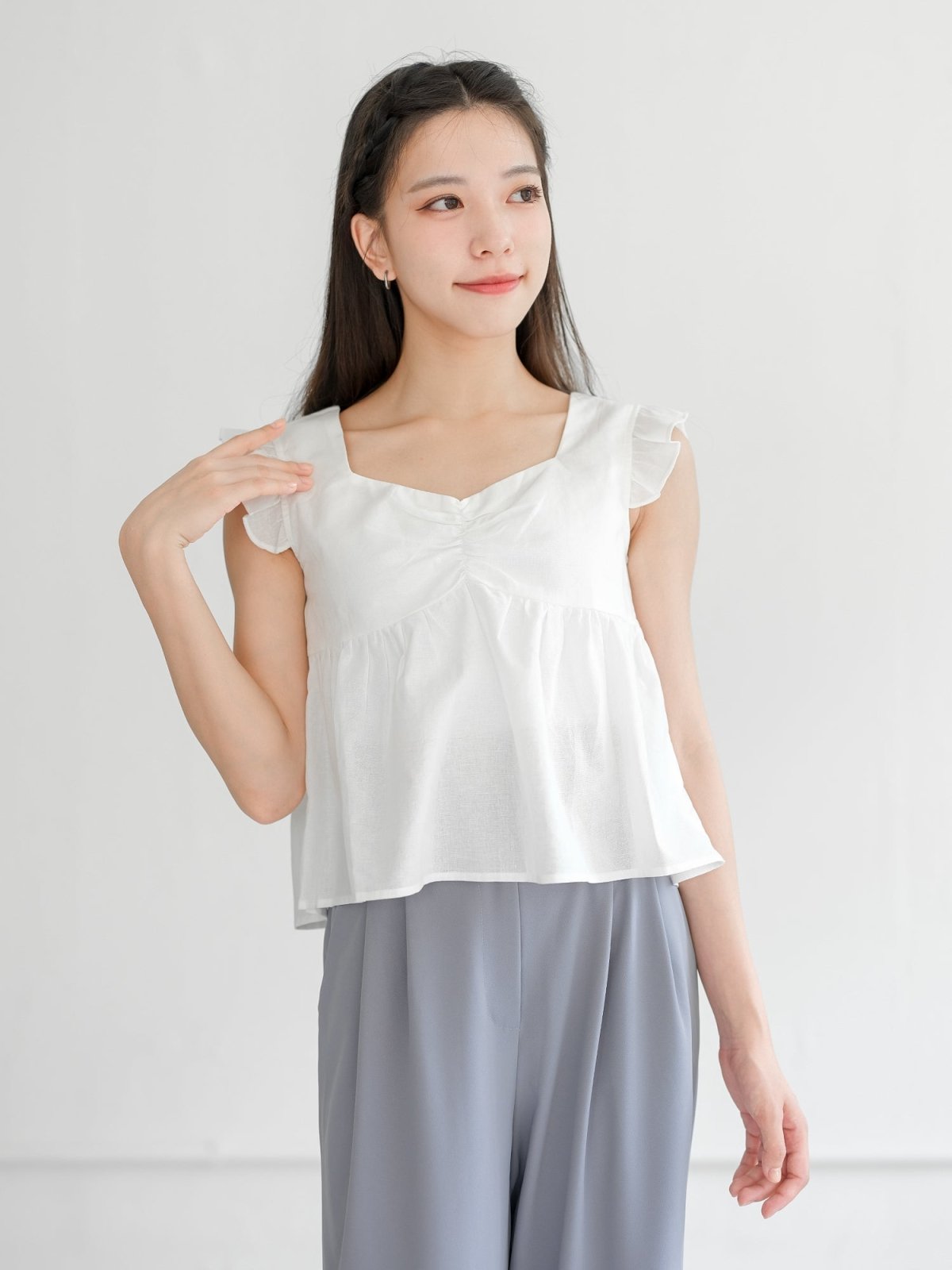 Heather Heart Neck Lace Up Top - DAG-G-220190WhiteF - White - F - D'ZAGE Designs