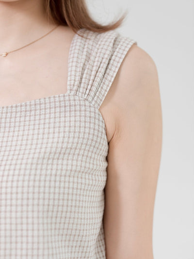 Oakley Checkered Sleeveless Top - DAG-DD0705-23BeigeCheckerS - Beige - S - D'ZAGE Designs