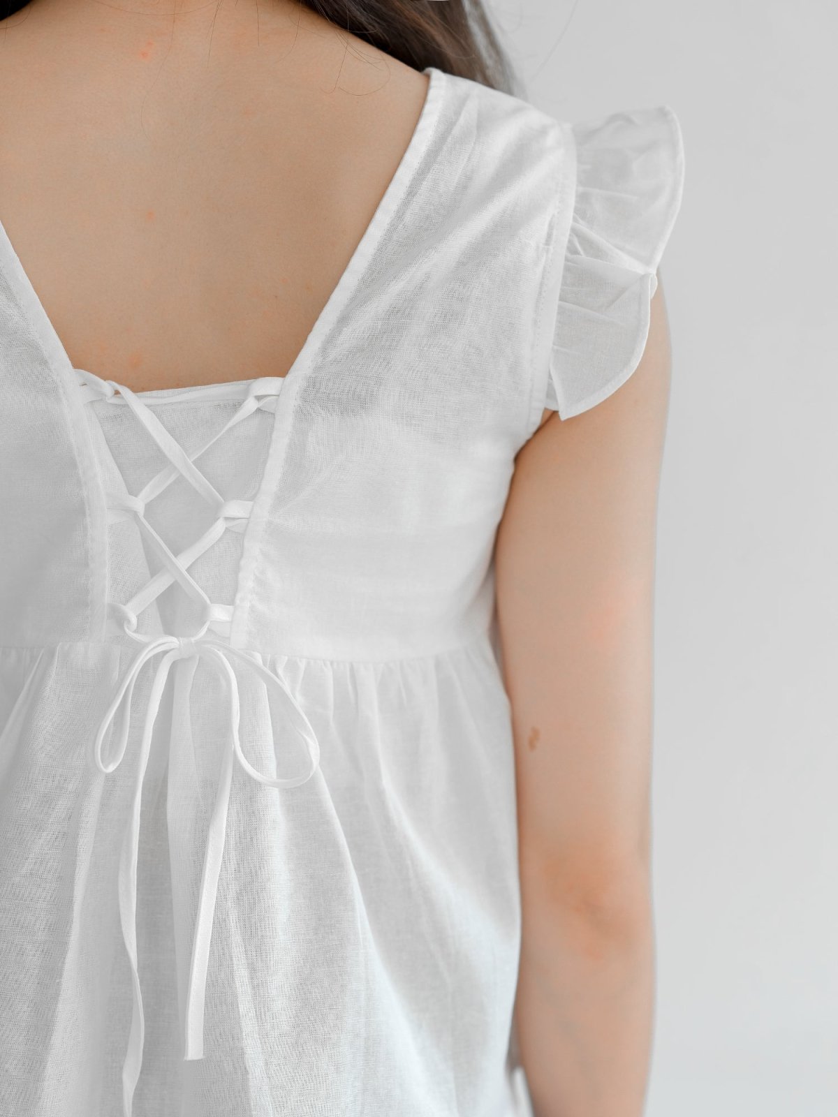 Heather Heart Neck Lace Up Top - DAG-G-220190WhiteF - White - F - D'ZAGE Designs