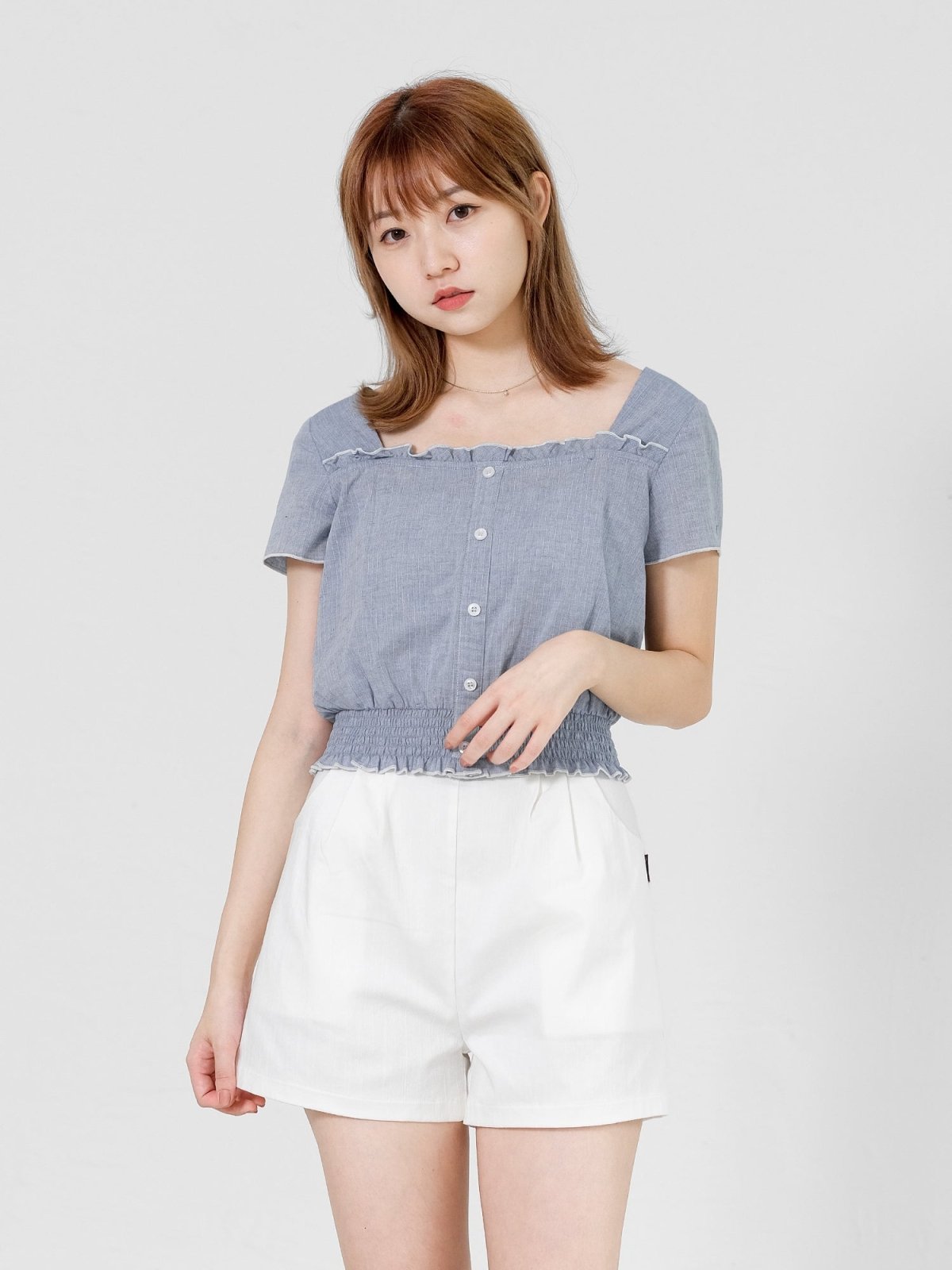 Blakely Ruffle Hem Square Neck Top - DAG-DD0703-23SkyBlueS - Sky Blue - S - D'ZAGE Designs