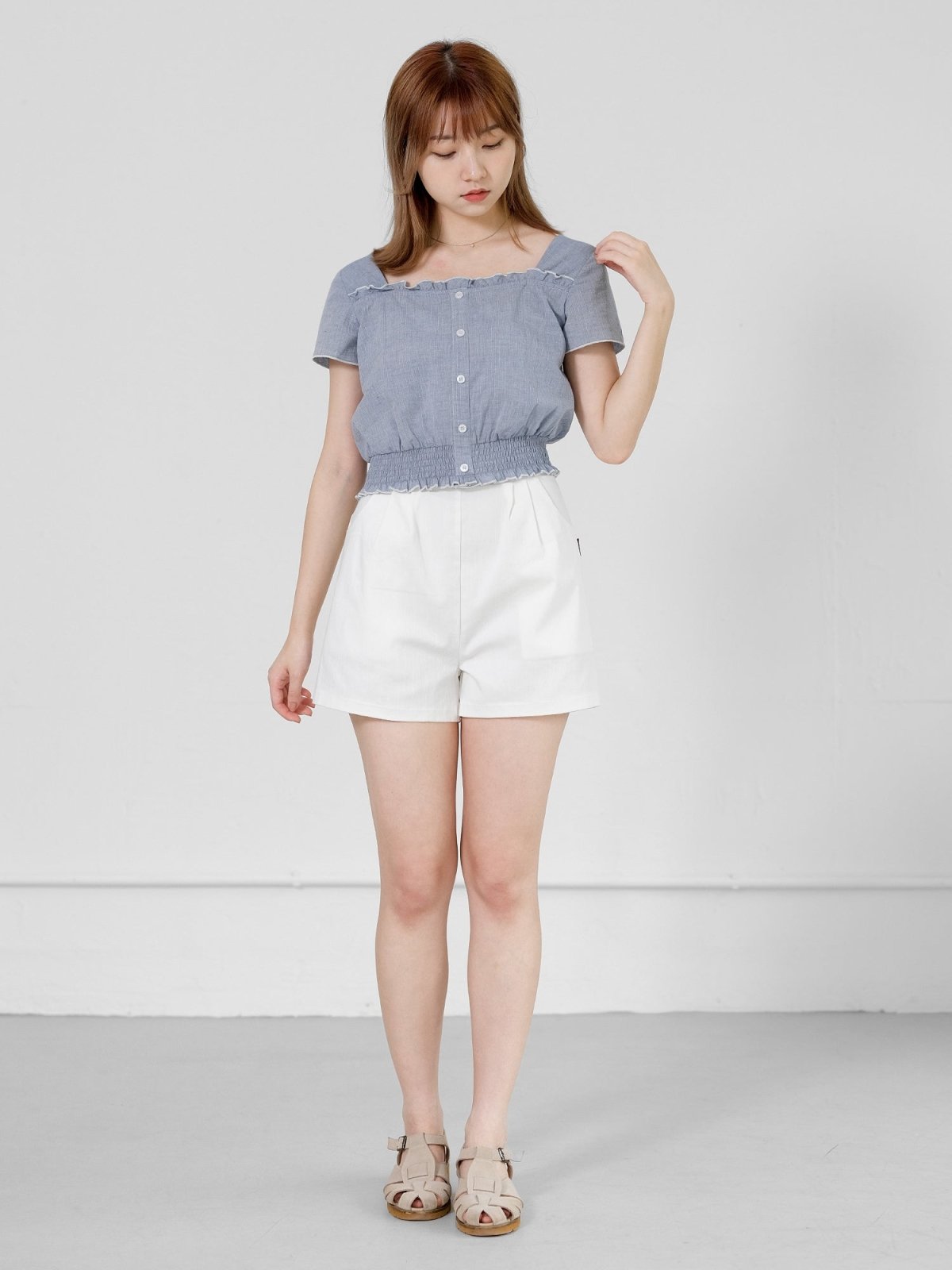 Blakely Ruffle Hem Square Neck Top - DAG-DD0703-23SkyBlueS - Sky Blue - S - D'ZAGE Designs