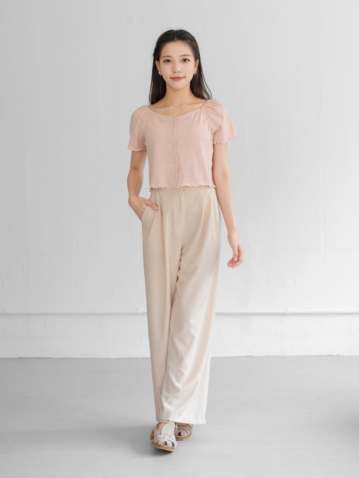 Brooklyn Comfy Wide Leg Trousers (Long/ Short ver.) - DAG-DD0720-23LightBeigeS - Long Ver. (101cm) - Light Beige - S - D'ZAGE Designs